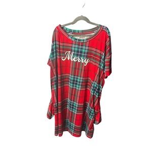 Joyspun‎ Ladies Sleepshirt Pajamas Plaid Christmas Holiday Long Tunic Size L XL